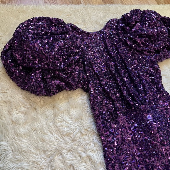 NWT Rotate Purple Magic Sequins Puff Sleeve Dress - Size 6 - Picture 5 of 10